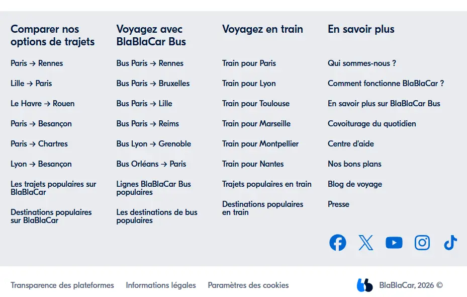 Bas de page du site BlaBlaCar avec les liens légaux
